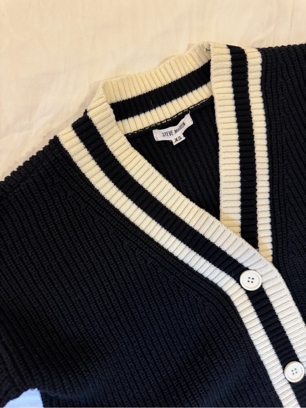 Steve Madden Black Cardigan with Cream Trim